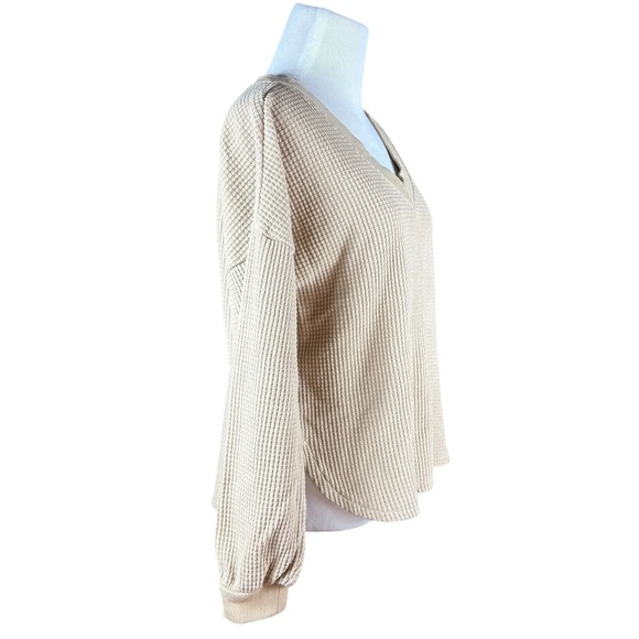 Madewell Waffle Knit VNeck Long Sleeve Sweater Cream Small Old Money Cottage - Picture 3 of 6